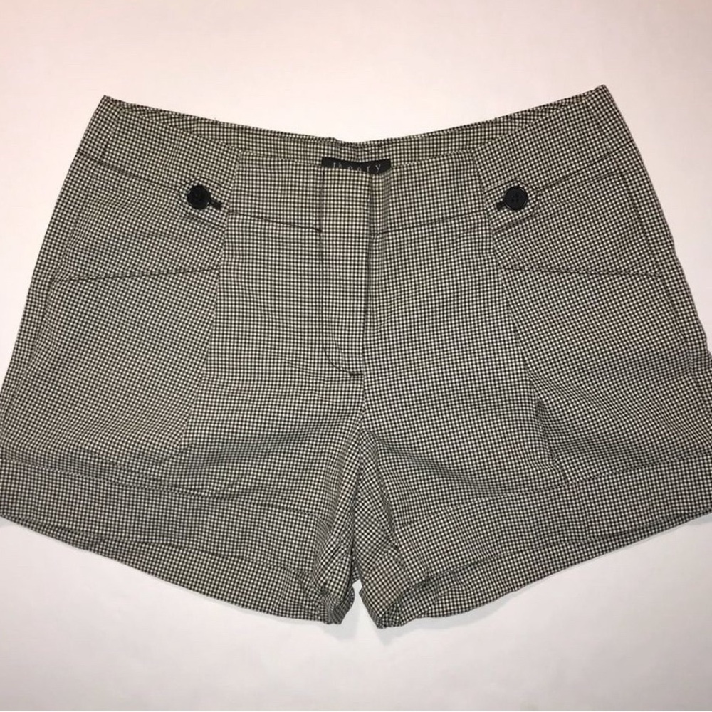 Theory black and white checkered cuffed shorts